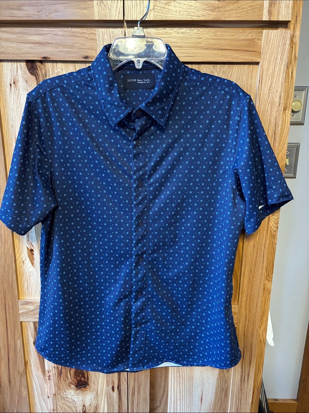 Jachs New York Navy Short Sleeve Dot-Print Button Down Shirt